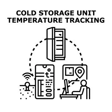 Cold storage unit temperature tracking system controlling products Illustrazione stock