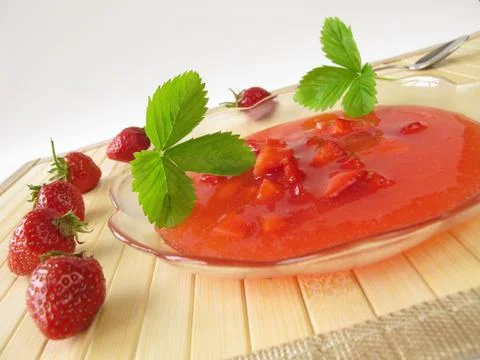 Cold strawberry soup Stock Photos