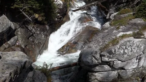 A cold stream flowing in full natural force in the High Tatras in Slovakia Stock Footage 211819333