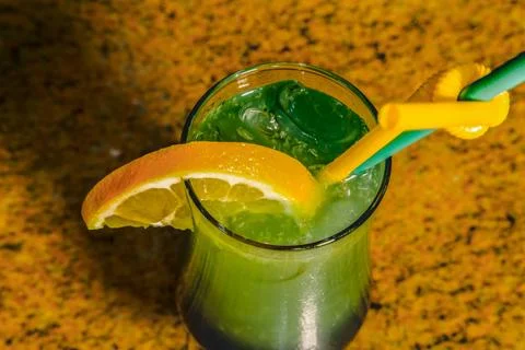Cold summer cocktail with orange Stock Photos