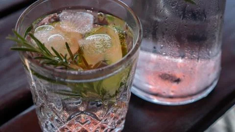 Cold summer drinks in garden Stock Photos