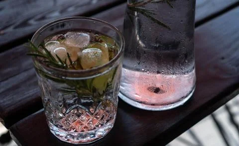 Cold summer drinks in garden Stock Photos