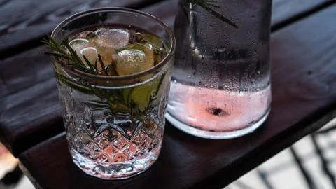 Cold summer drinks in garden Stock Photos