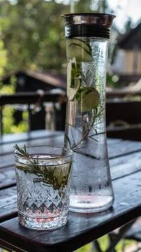 Cold summer drinks in garden Stock Photos