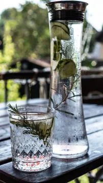 Cold summer drinks in garden Stock Photos