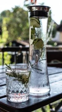 Cold summer drinks in garden Stock Photos