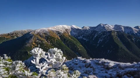 Cold sunny winter day on mountain summit Stock Footage 164558227