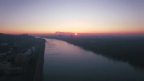 Cold Sunrise Bratislava, Bridge, Castle, Ufo Bridge, Slovakia Stock Footage