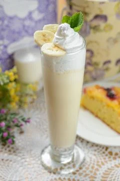 Cold sweet milkshake Stock Photos