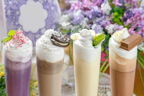 Cold sweet milkshake Stock Photos