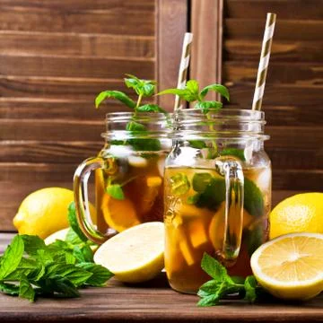 Cold tea with ice Stock Photos