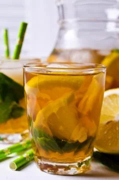 Cold tea with ice Stock Photos