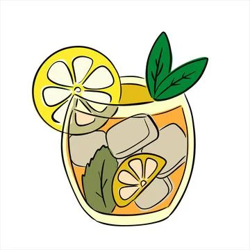 Cold tea with lemon and mint, ice summer drink flat design vector Stock Illustration