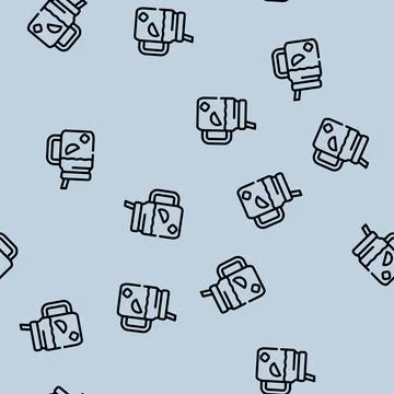 Cold tea line vector seamless pattern black Stock Illustration