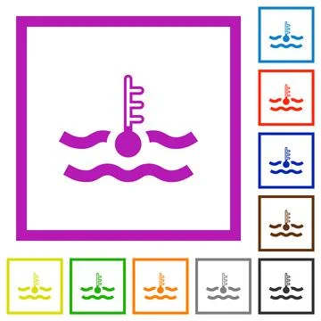 Cold temperature engine coolant flat framed icons Stock Illustration