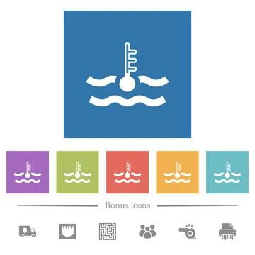 Cold temperature engine coolant flat white icons in square backgrounds Stock Illustration