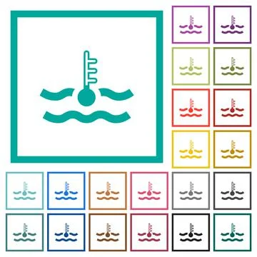Cold temperature engine coolant flat color icons with quadrant frames Stock Illustration