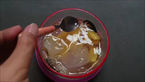 Cold Tropical Fruit Drink with Pineapple Chunks and Ice Video stock 324769818