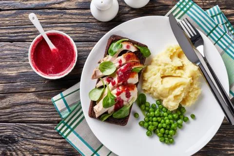 Cold turkey rye bread sandwich with mash Stock Photos