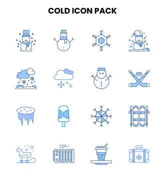 Cold Two Colour Bundle Icons Pack Stock Illustration
