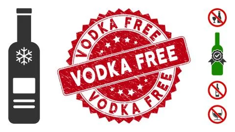Cold Vodka Bottle Icon with Textured Vodka Free Seal Stock Illustration