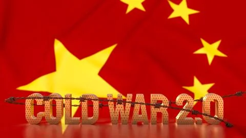 The Cold War 2.0 text on china flag Background  3d rendering. Stock Illustration
