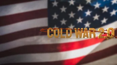 The Cold War 2.0 text on USA  flag Background  3d rendering. Stock Illustration