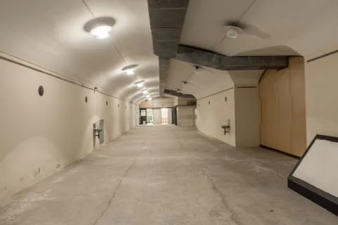 Cold war bunker  interior hall or tunnel Stock Photos