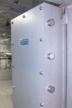 Cold war bunker  interior vault style door Stock Photos