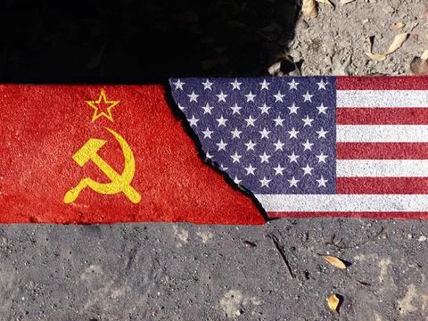 Cold war. Flag of the Soviet Union (1922-1991). American Flag (50 stars). ... Stock Photos