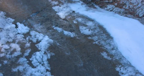 Cold Water Flowing Down a Snowy River Stock Footage 100687431