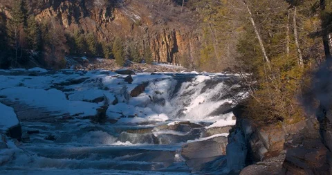 Cold Water Flowing Down a Snowy River Stock Footage 100688803