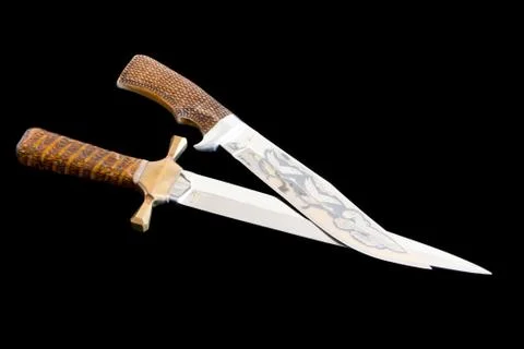 Cold weapon on black background Foto stock