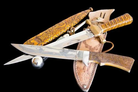 Cold weapon on black background Foto stock