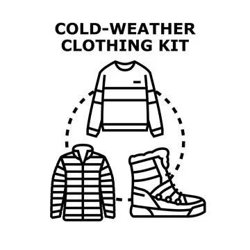 Cold weather clothing kit preparing for winter activities Stock Illustration