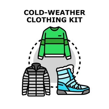 Cold weather clothing kit preparing for winter activities Stock Illustration