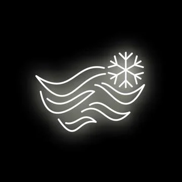 Cold wind blowing snowflake neon glowing icon Stock Illustration