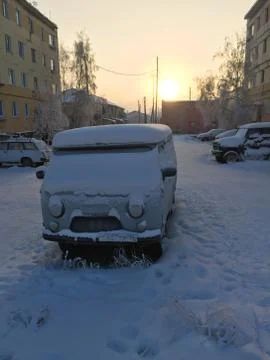 Cold winter -40 degrees Celsius, car Stock Photos