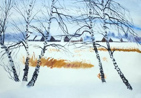 Cold winter countryside Stock Illustration