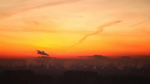 Cold winter dawn in industial city. Time lapse Stock Footage 18009936