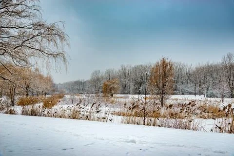 Cold winter day by St. Lawrence river Stock Photos