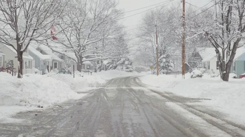 Cold winter day on a typical American neighborhood street Stock Footage 87560715