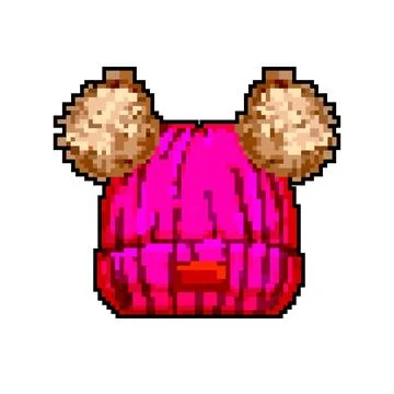 Cold winter hat kid game pixel art vector illustration Stock Illustration