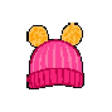 Cold winter hat kid pixel art vector illustration Stock Illustration