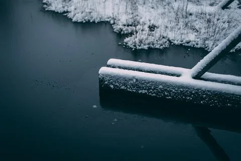 Cold winter landscape frozen snow swamp Kemeri Stock Photos