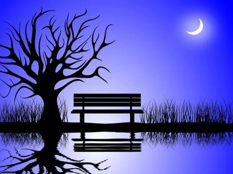 A Cold Winter Night by the Lake Stock Illustration