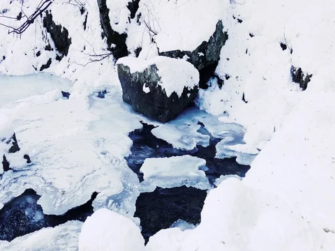 Cold Winter River with Ice Formations Stock Footage 73547168