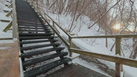 Cold Winter Steps in City Area Stock Footage 323487571