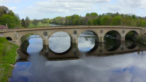 Coldstream Bridge crossing River Tweed , Scottish Borders, Scotland, UK Stock Footage 166362133