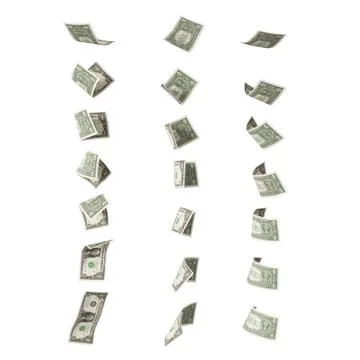 Colection of flying 1 dollar banknotes Stock Illustration